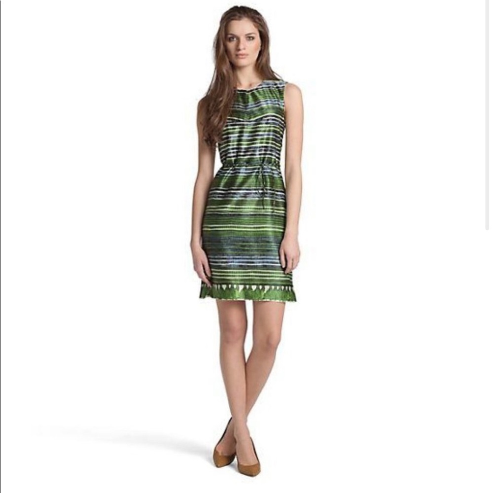 NWT Hugo Boss Size 2 Derame Green Stripe Silk Dress
